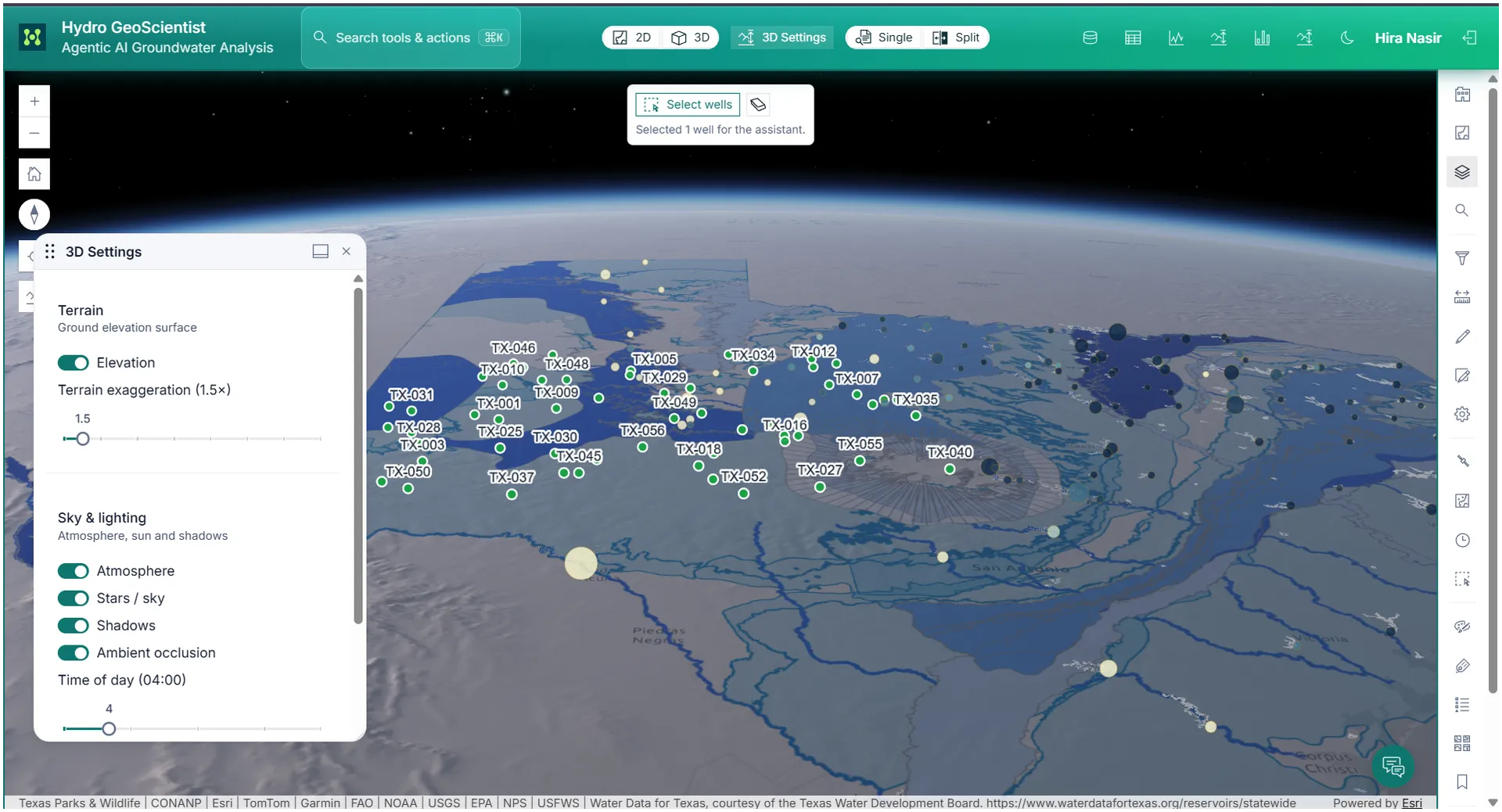 3D GIS scene with terrain and operational layers.